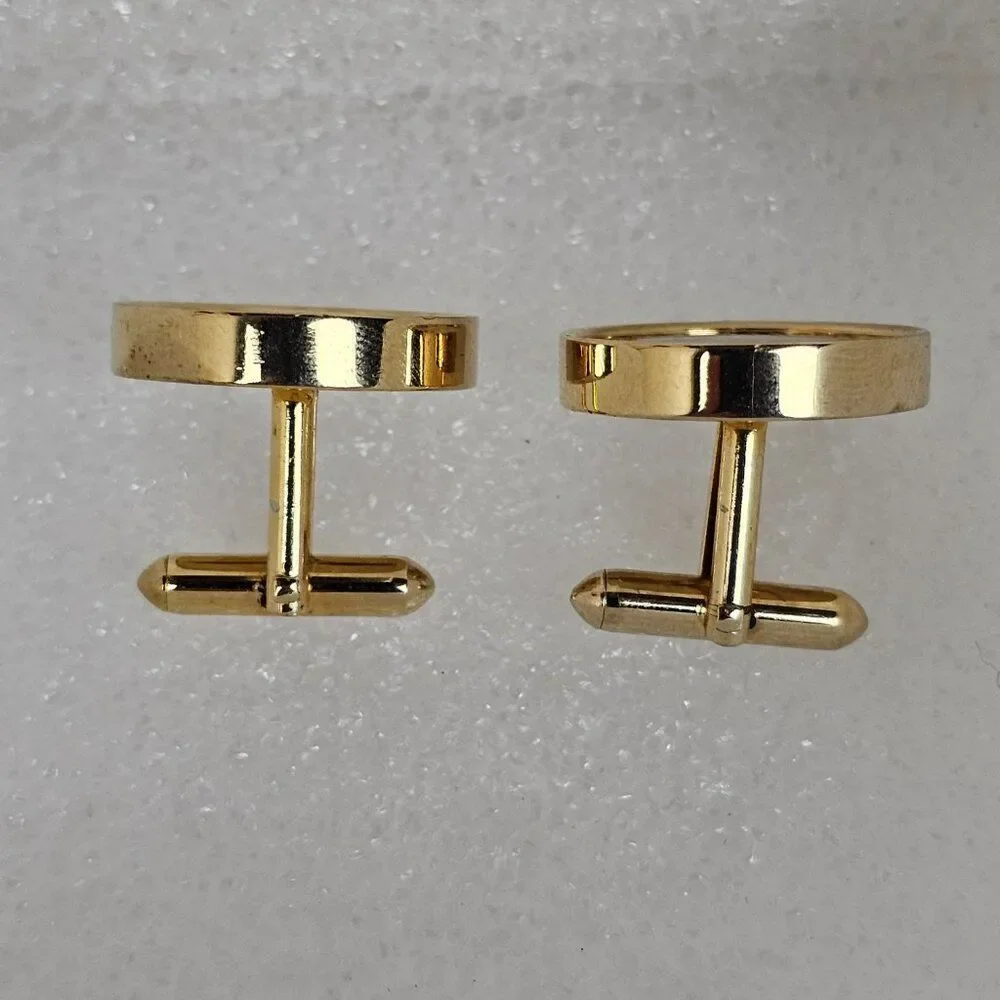 Vintage Swank Golden Brown Tiger Eye Diamond Cut Round Shiny Gold Tone Cufflinks